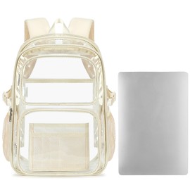abshoo Large Heavy Duty Girls Clear Backpack for School Bookbag Transparent Multi Pocket Backpacks for Women (Beige)