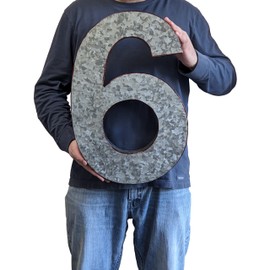 20" Metal Number 6 (Six) Wall Decor, Silver with Rusted Edges, Galvanized Wall Mountable Decoration for Country, Mid-Century, or Farmhouse Themed Room or Event - SciencePurchase