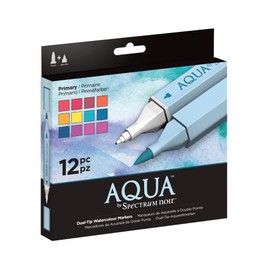 Spectrum Noir Aqua Artist's Water Based Dual Nib Marker Colouring Pens, Primary, Pack of 12, 19 x 18.4 x 2.1 cm