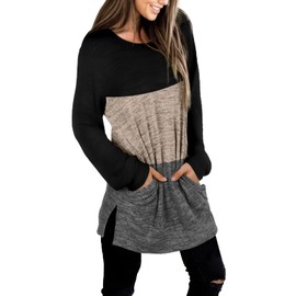 XIEERDUO Tunic Sweatshirts for Women Long Sweaters Layered Fall Tops Tunic Shirt Pockets S