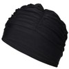 wumio Women's Swim Cap, Black, Large Capacity, Tighten Loose, Compatible