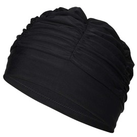 wumio Women's Swim Cap, Black, Large Capacity, Tighten Loose, Compatible with Long Hair, Fits Long Hair, Suitable for Walking in the Gym or Pool, Light Swimming, Loose Swim Cap
