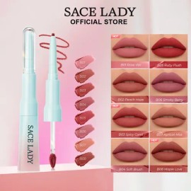 Sacelady Labial Y Delineador 2 En 1 Mate Suave No Transfiere