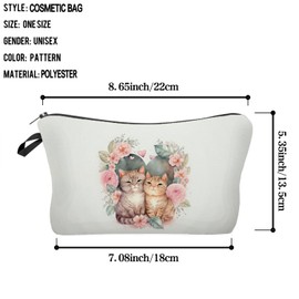 Livel lhood Cats In Love Makeup Bag Floral Cats Organizer Zipper Pouch Kittens In Love Cosmetic Bag Lovely Kitty Present for Cat Lovers Cat Mom Women Friends