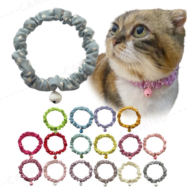 Caniribo Cat Collar, Simple, With Bell, Mini Dots, Dull Blue,