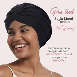 Hat Hut Satin Turban for Women Silk Bonnet Satin Bonnet Sleep Cap for Curly Hair Sleeping Adjustable Head Wrap Twisted Turban (Black)