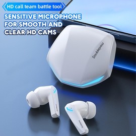 Doublepow GM2 Pro Earbuds，Low Latency Earbuds, Bluetooth 5.3 Wireless Earphones, IPX5 Waterproof, Built-in Noise-canceling Call Microphone, Gaming Headphones with Charging Box (White)