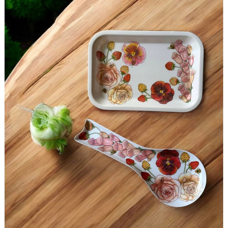 Ladle Rest + Tray Set, 2 Pcs Spoon Rest with