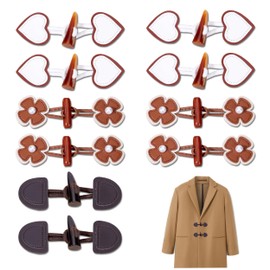 JIEYUMAO 10 Pairs Leather Horn Coat Buttons, 3 Styles PU Leather Sew-on Toggles Closures for Women, Vintage Sew-on Toggles Cardigan Horn Buckle Resin Horns Button for Coats Jacket Sweaters