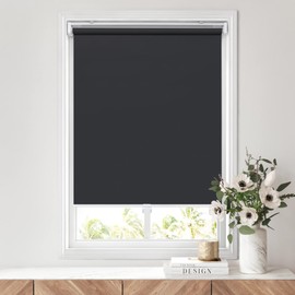 LazBlinds No Tools No Drill Cordless Roller Shades, 100% Blackout Roller Blinds for Windows, Thermal Insulated UV Protection Waterproof Roll Up Window Blinds and Shades, 24'' W x 72'' H, Black