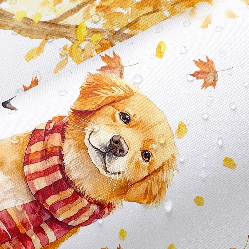 Fall Shower Curtain, Autumn Thanksgiving Pumpkin Cute Dog Squirrel Harvest
