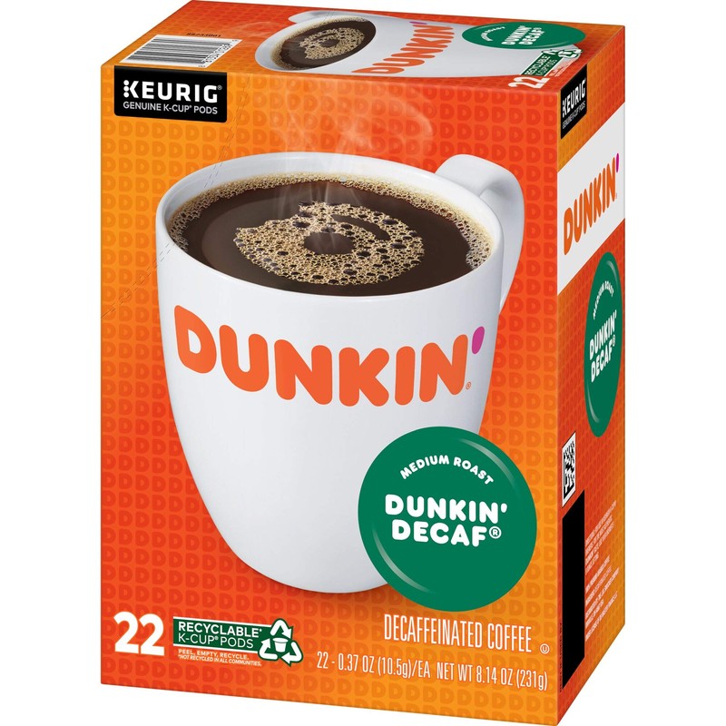 Dunkin' Decaf Medium Roast Coffee, 22 K Cups for Keurig