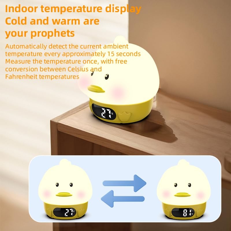 RUISHINE Alarm Clock Lights for Kids-Duck Night Lights,Temperature Display,RGB Color