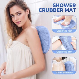 Alfombrilla Exfoliante para pies con lavador de Espalda, Almohadilla Exfoliante de Silicona para el baño, Alfombrilla Antideslizante para la Ducha y el baño para Hombres y Mujeres. (Gris)