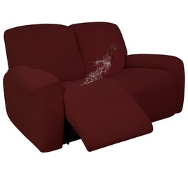 Easy-Going 100% Dual Waterproof Recliner Loveseat Cover, 6-Pieces Stretch Relining Sofa Cover with Pocket, Jacquard 2 Seat Sofa Slipcover Leakproof Washable (Loveseat, Wine)