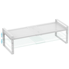 Wobmmi Expandable Spice Rack, Stackable Metal Pantry Storage Shelves Stand, Adjustable Height Cabinet Shelf Organizer Rack(1PACKS/WHITE,LARGE)