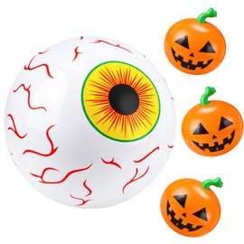 4 Pcs Summer Halloween Pool Decorations Funny Inflatable Floats 16" Include Giant Eyeball and Inflatable Pumpkin Decor for Pool Beach Halloween Decor Spooky Themed Party Supplies