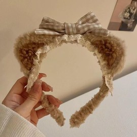 Hofar Cute Lolita Face Wash Headband with Foot for Women Headband for Washing Face Cartoon Cute Creative Hair Accessories (KHAKI)