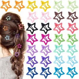 Mxxipp 30pcs Star Snap Hair Barrettes, Non-Slip Metal Star Clips, Cute Y2K Hair Accessories for Women Thick Thin Fine Straight Curly Long Short Hair- 15 Colors
