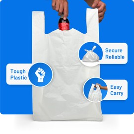 PWgoods Plastic Carrier Bags | Standard Retail Size 13x19x23 | 100 Pack | Heavy Duty Large Plastic Bags | Plastic Bags with Handles | White bags | Carry Bag | Large Carrier bags