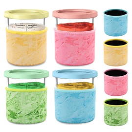 Pack of 4 Ice Cream Neoprene Sleeve for Ninja Creami Deluxe Accessories, Reusable, Insulated Cases for NC501, NC500 Series Ice Maker Container, Colourful Thick Pint Case (680 ml)