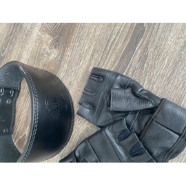 lfting belt and lifting gloves 1 set of gloves fingerless and gym belt (Large)