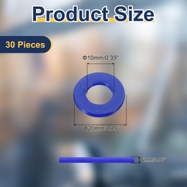 sourcing map 30 Pcs Nylon Flat Washers 10mm ID 20mm OD 2mm Thick Plain Washer Grommets Plastic Sheet Gasket Fastener Sealing Spacer Gasket Ring Water Hose Washers, Blue
