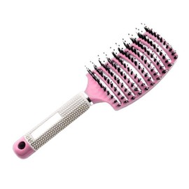UTSAUTO Boar Bristle Hair Brush, Professional Curved Vented Curly Hair Detangling Brush for Women, Men, Paddle Detangling Brush for Wet Dry Curly Thick Straight Hair, (Pink)