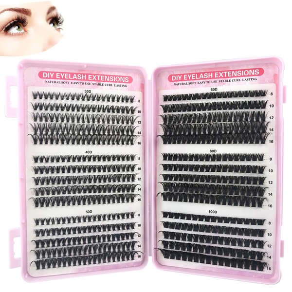 Luoqun88 Cluster Lashes Individual Eyelashes, 570pcs Eyelash Clusters - D