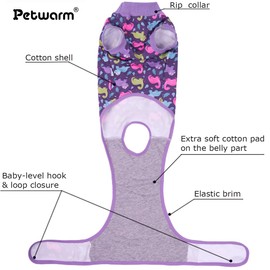 PetWarm Dog Post Surgery Suit Female Spay, Pet Recovery Suit for Dogs, Onesies for Dogs, Substitute E-Collar and Cone, Anti-Licking Dog Onesie for Surgery Female, Dinosaur Pattern, Purple, XS