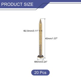 sourcing map 20 Pcs Small Tiny Nails 2.8mmx40mm(DXL) Tiny Brass Nails Hardware Nails Small Nail for Wooden DIY Decorative Boxes Household Accessories, Bronze Tone