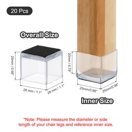 PATIKIL Chair Leg Floor Protector for Hardwood Floors, 20 Pcs Square PVC Felt Fit 0.98" Furniture Leg Cap Furniture Feet Cover Furniture Feet Carpet Small Slider, Transparent
