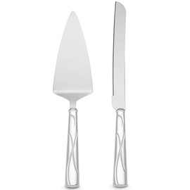 Lenox Set de Cuchillo y Paleta para Pastel Adorn, Acabado Plateado, Motivo de Cintas, Ideal como Regalo