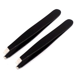 AAProTools Slant Tweezers, Stainless Steel Precision Tweezers for Ingrown Hair, Eyebrow and Hair Remover 2 Pieces (Black Coated)