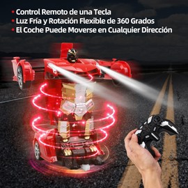 Carro de Control Remoto con LED Luz, Juguete Transformador para Niños 6 a 14 años, Radio Control con 360°Rotación, 2.4GHz RC Robot Coche Recargable, Vehículo Regalo para Cumpleaños, Fiestas, Navidad