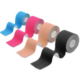 Taping Tape, 4 Rolls, 2.0 x 16.4 ft (5 x 5 m), Kinesiology Tape, Muscle and Joint Support, Breathable, Stretchable, Sweat-resistant Mixed Colors (Black Skin Blue Powder)