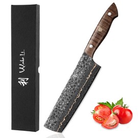 Wakoli Nakiri Knife, 7-inch Blade Damascus Chef Knife made from 67 Layers of Damascus Steel with Copper Inlay, Sharp Kitchen Knife with Maple Stabilized Wood Handle (Kawa Series)