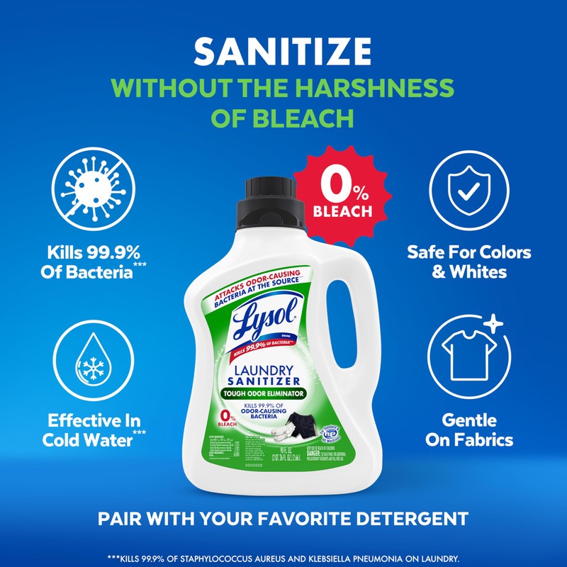 Lysol Tough Odor Eliminator Laundry Sanitizer Additive, Sanitizing Liquid for
