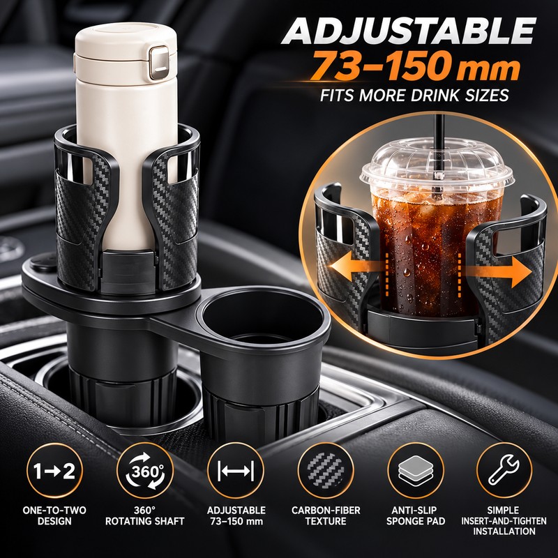 2 Pack Rotating Car Center Console Cup Holders with Double-Layer