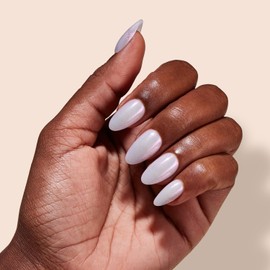 VSALON Press-On Nails - Short Almond Pink Pearl Finish Design, 32 PCS in 16 Sizes, Reusable Nail Kit with Long-Lasting UV Glue, Adhesive Tabs & Nail Glue (Wave White)