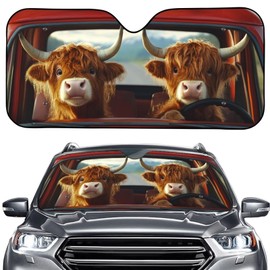 WUYOJUXA Highland Cow Windshield Sun Shade for Cars Funny Windhield Sunshades Keep Vehicle Cool Front Windshield Sun Protector Car Sun Shield Automotive Sun Visor Protector Foldable Sun Visor Covers
