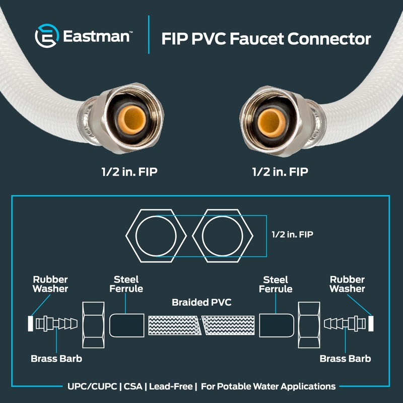 Eastman 30 Inch FIP Flexible Faucet Connector, 1/2 x 1/2