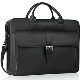 Estarer Laptop Briefcase 15.6 Inch, Men’s Briefcase for Business/Travel, Leather Computer Office Work Bag, Water Resistant Laptop Bag, Black