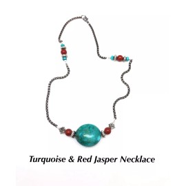 Shalom Jewelry Turquoise & Red Jasper Southwestern Style 18” Necklace NEW