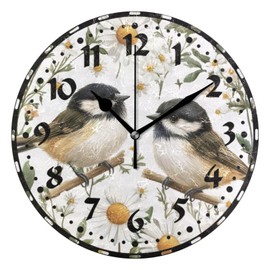Msyxl Chickadee Birds Wall Clock, Silent Non Ticking 10 Inch Battery Operated Wall Clocks, Easy to Read Clock for Home Kitchen Living Room Bathroom Office Decor