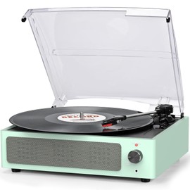 Record Player for Vinyl with Speakers Turntable Vinyls Records Belt-Driven Turntables 3-Speed 3 Size Wireless Bluetooth Headphone AUX-in RCA Line LP Vinyl Players Auto Stop New Sleek Pale Green