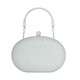 MAIRLOM - Monederos de embrague con diamantes de imitación para mujer, formal de noche, boda, bolso redondo con cierre de perla, bolsa de diamantes de vidrio, Embrague plateado