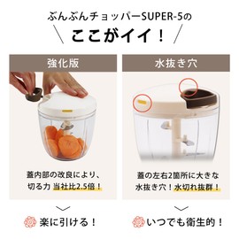 Bunbun Chopper Super 5 BBC-24BR, K & A Chopper, Dishwasher-safe, Enhanced Edition, 2.5x, 30.4 fl oz (900 ml), Washable Lid, Tritan, Brown