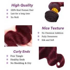 ZGWG 99J Burgundy Human Hair Bundles Body Wave 16 Inch 12A Wine Red Double Weft Brazilian Bundles Human Hair Extensions 1 Pack