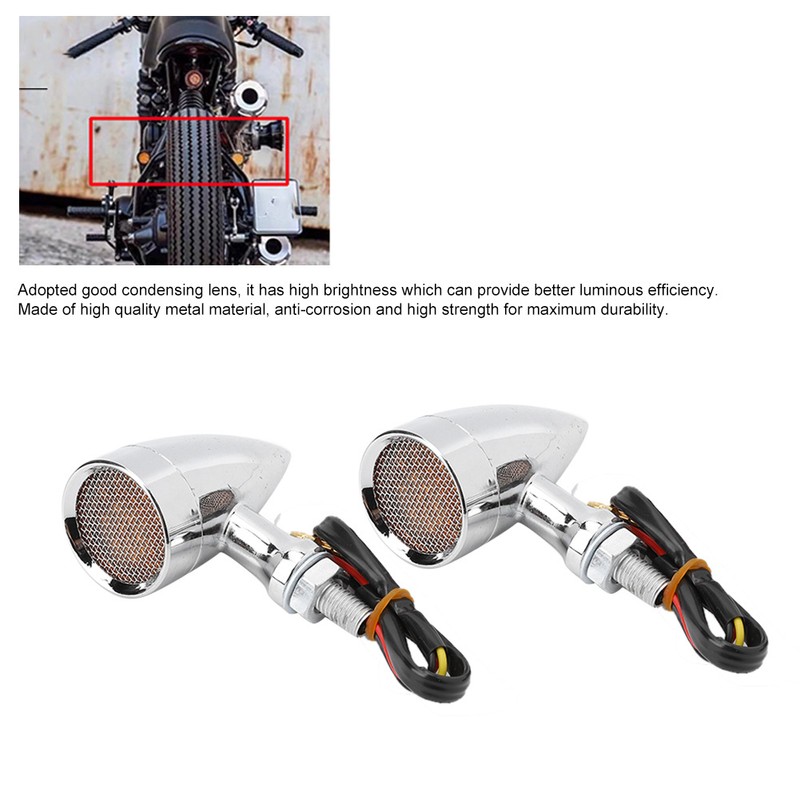 2Pcs Motorcycle Turn Signal Lamp Brake Light Vintage Grille Modification